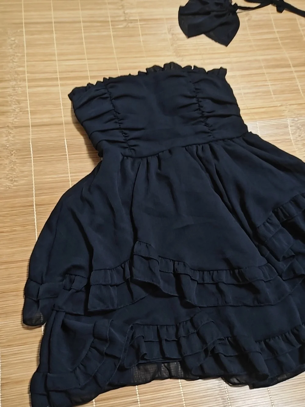 Girls Black Strapless Ruffle Party Dress